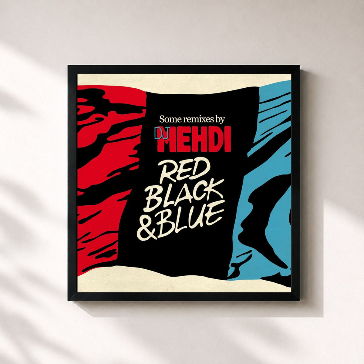 #noir Tableau carré de l'album Red Black & Blue de DJ Mehdi, cadre noir 32x32 cm