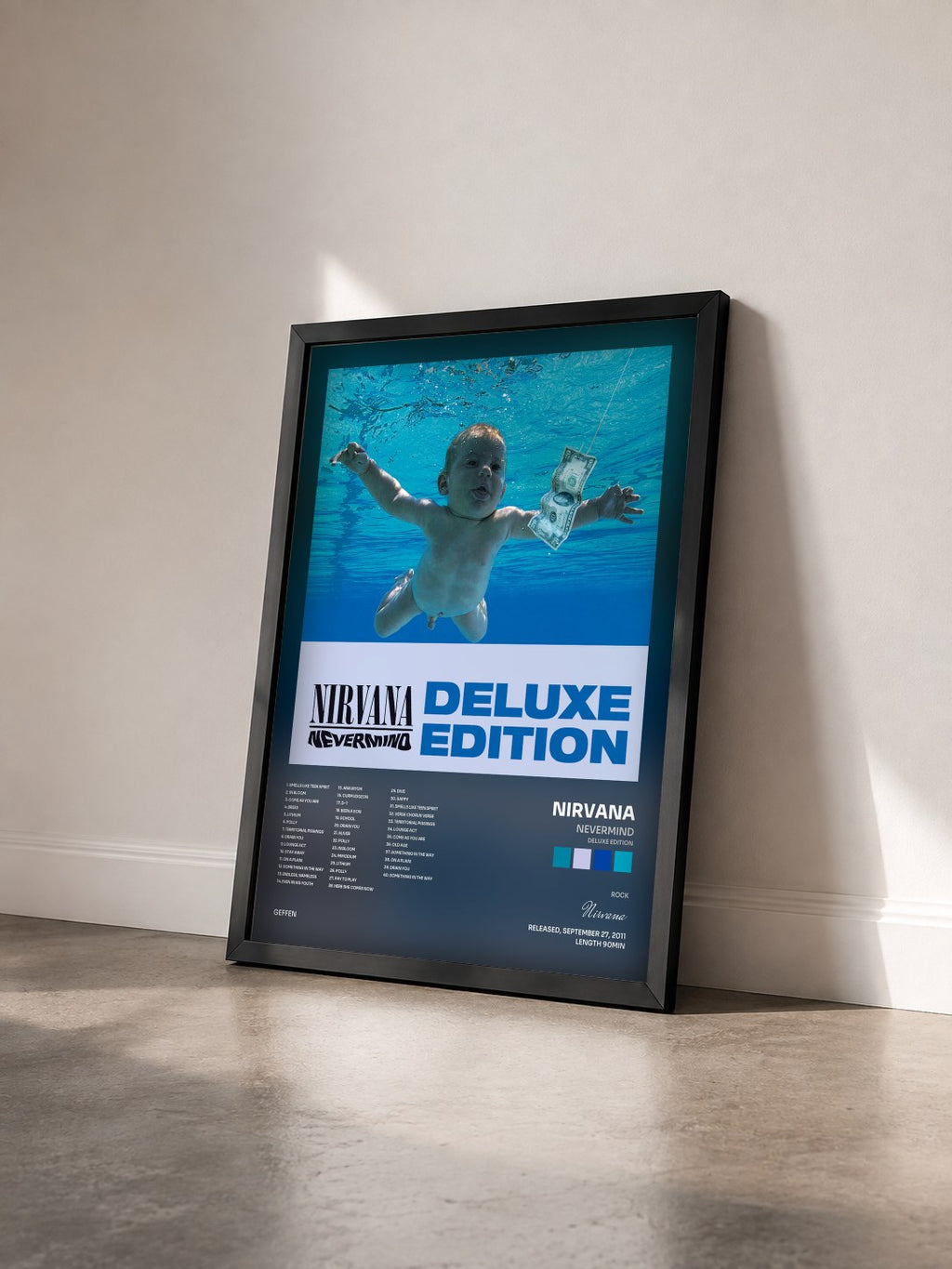#noir Tableau de l'album Nevermind (Deluxe Edition) de Nirvana vu de trois quarts, cadre noir