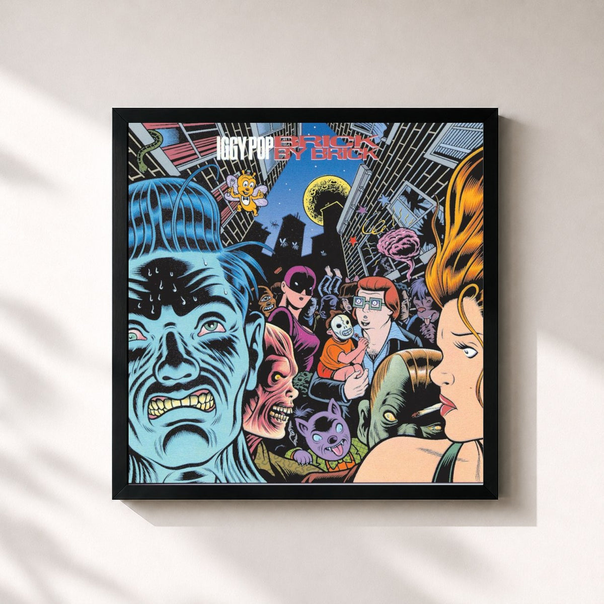 #noir Tableau carré de l'album Brick By Brick de Iggy Pop, cadre noir 32x32 cm