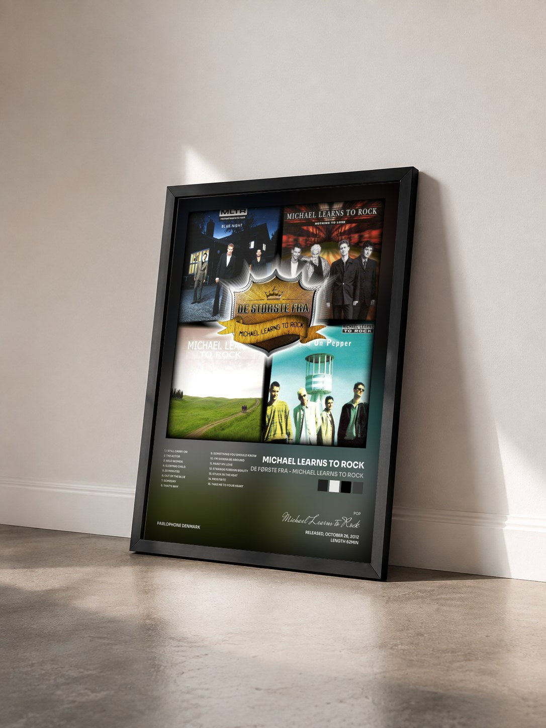 #noir Tableau de l'album De Første Fra - Michael Learns to Rock de Michael Learns to Rock vu de trois quarts, cadre noir