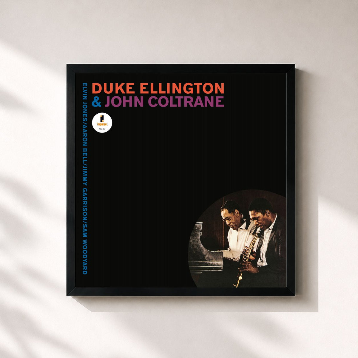 #noir Tableau carré de l'album Duke Ellington & John Coltrane de Duke Ellington, cadre noir 32x32 cm