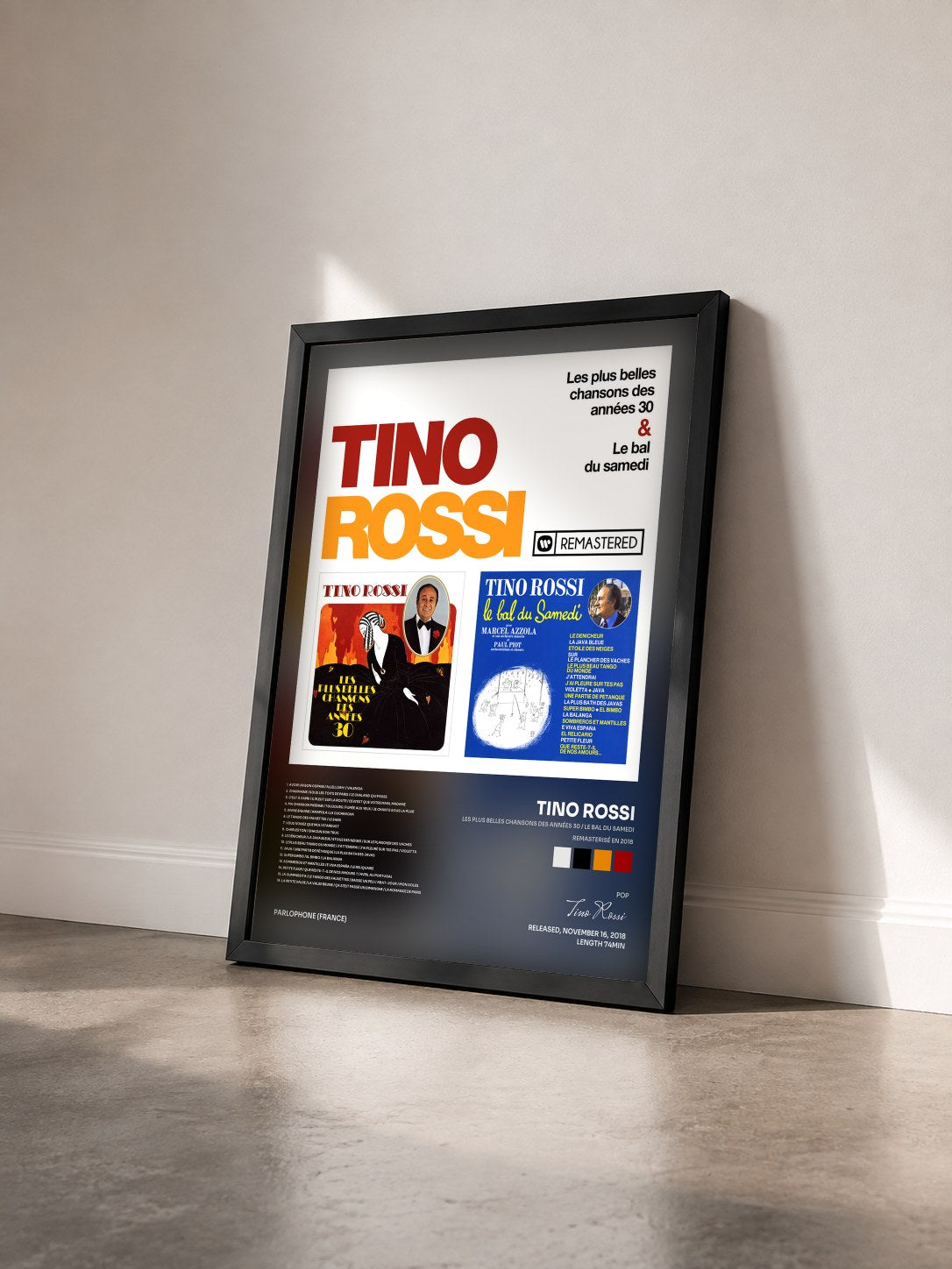 #noir Tableau de l'album Les plus belles chansons des années 30 / Le bal du samedi (Remasterisé en 2018) de Tino Rossi vu de trois quarts, cadre noir