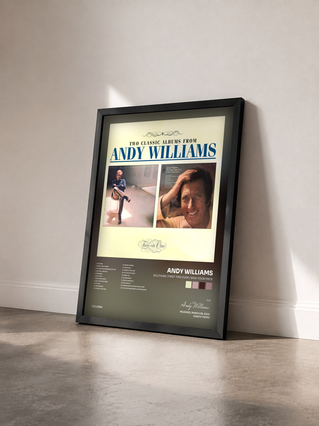 #noir Tableau de l'album Solitaire / First Time Ever I Saw Your Face de Andy Williams vu de trois quarts, cadre noir