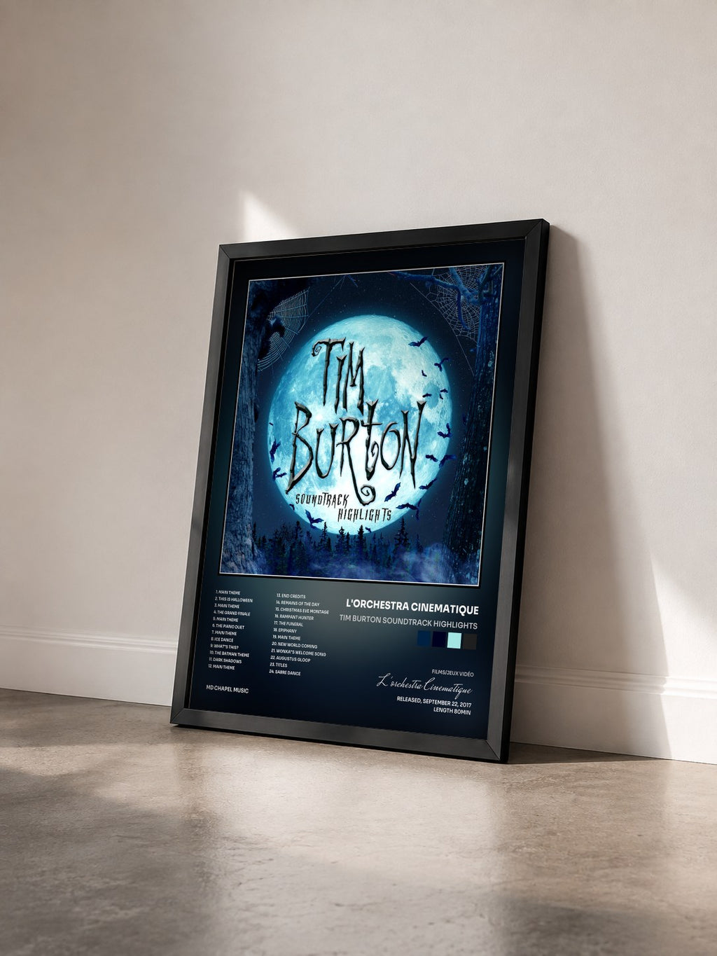 #noir Tableau de l'album Tim Burton Soundtrack Highlights de L'orchestra Cinematique vu de trois quarts, cadre noir