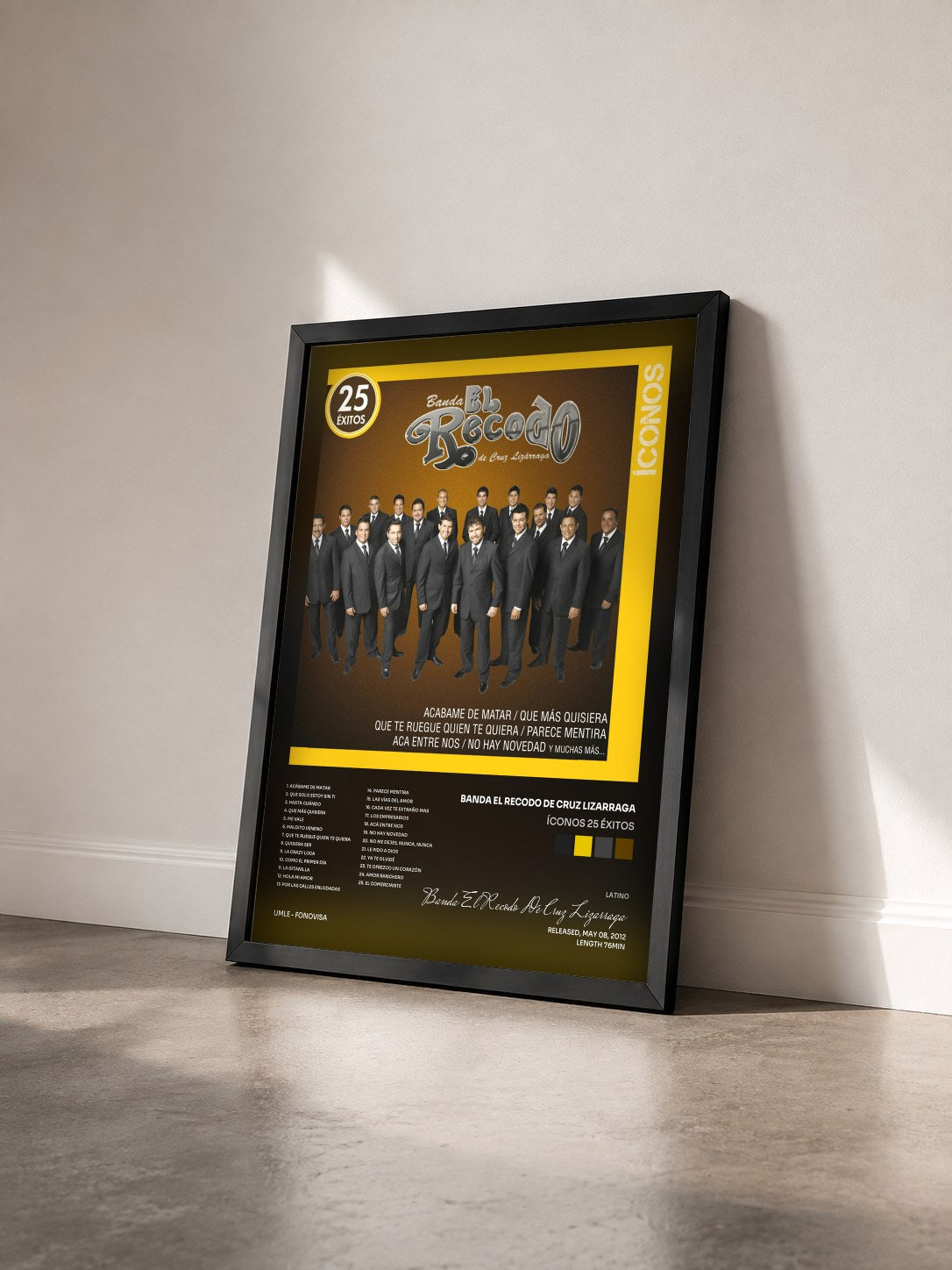 #noir Tableau de l'album Íconos 25 Éxitos de Banda El Recodo De Cruz Lizarraga vu de trois quarts, cadre noir
