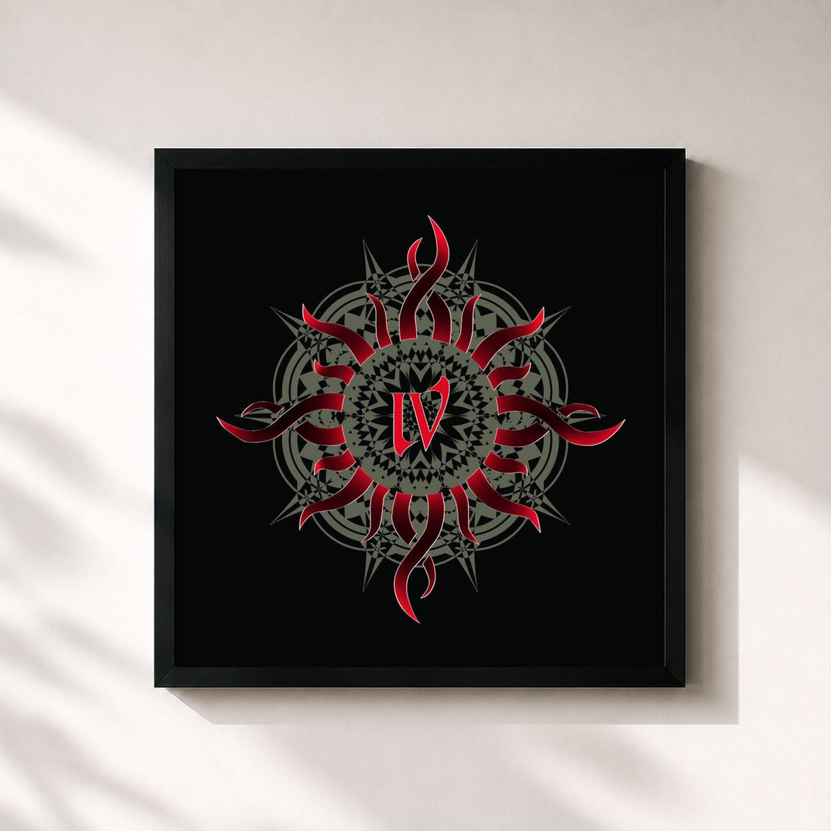 #noir Tableau carré de l'album IV de Godsmack, cadre noir 32x32 cm