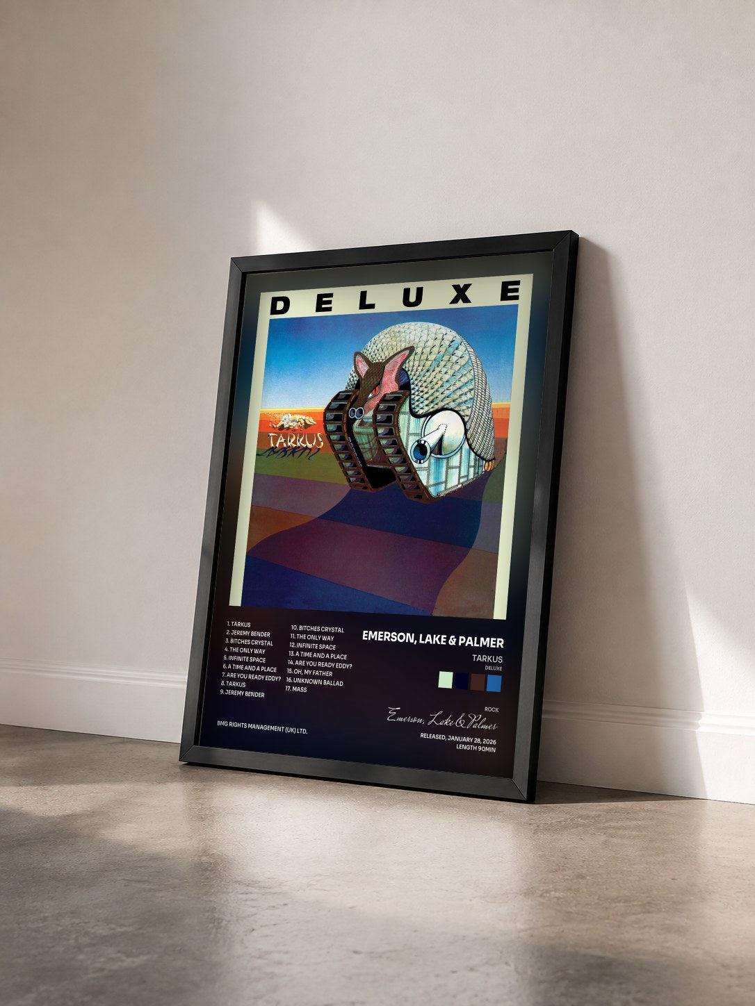 #noir Tableau de l'album Tarkus (Deluxe) de Emerson, Lake & Palmer vu de trois quarts, cadre noir