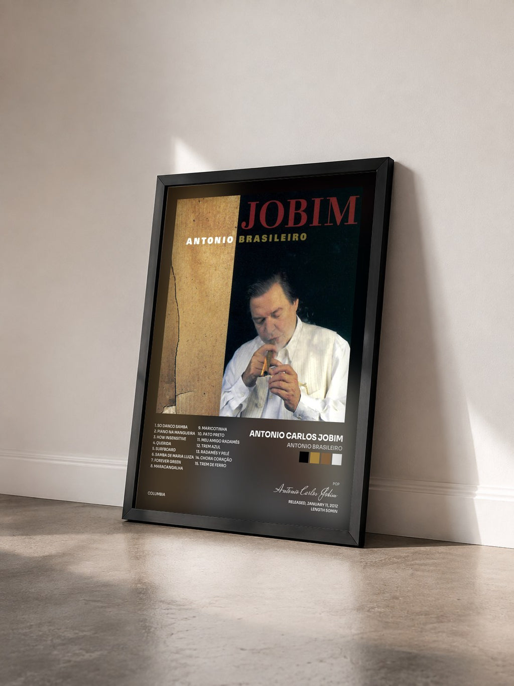 #noir Tableau de l'album Antonio Brasileiro de Antonio Carlos Jobim vu de trois quarts, cadre noir