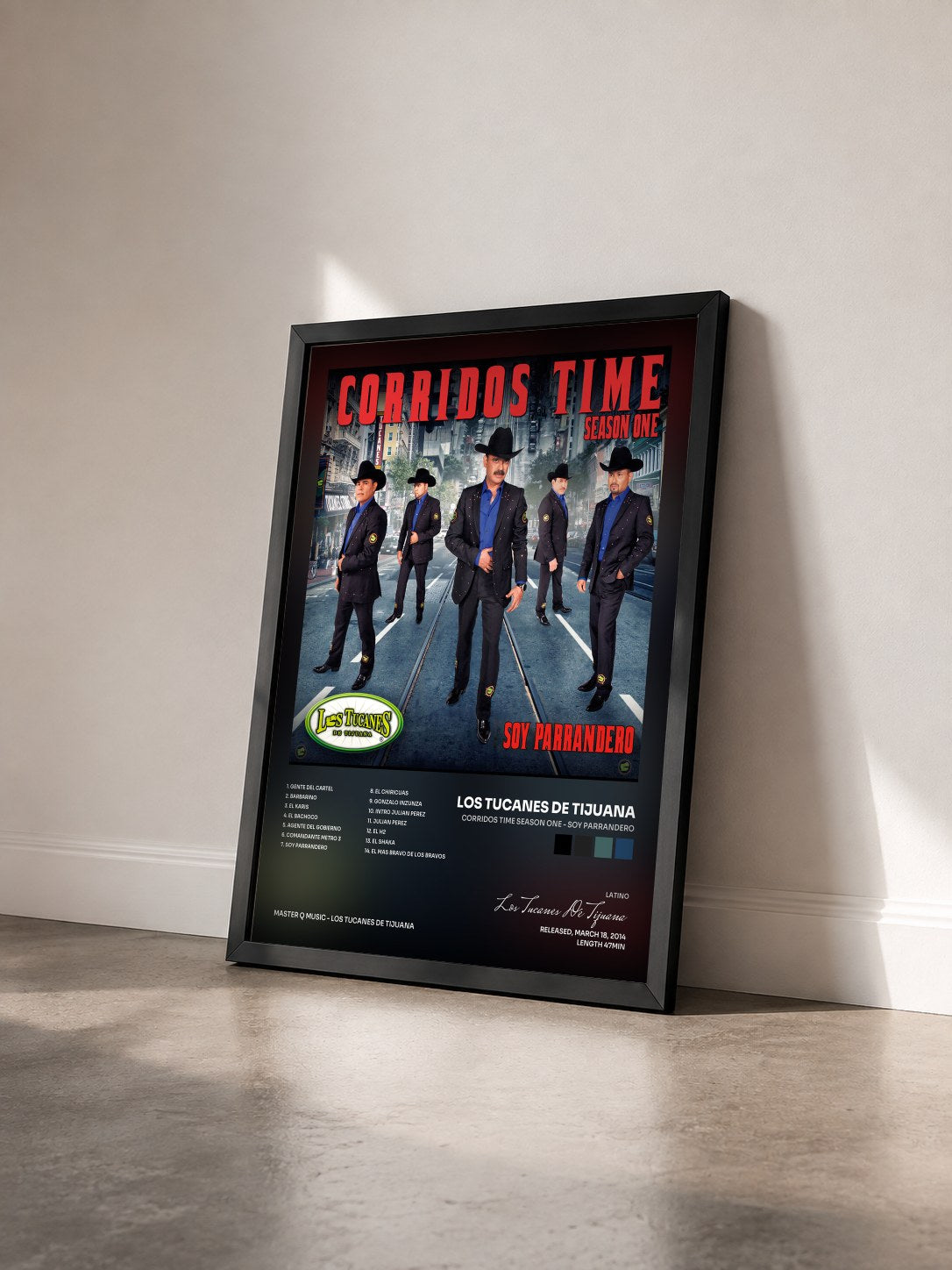 #noir Tableau de l'album Corridos Time Season One - Soy Parrandero de Los Tucanes De Tijuana vu de trois quarts, cadre noir