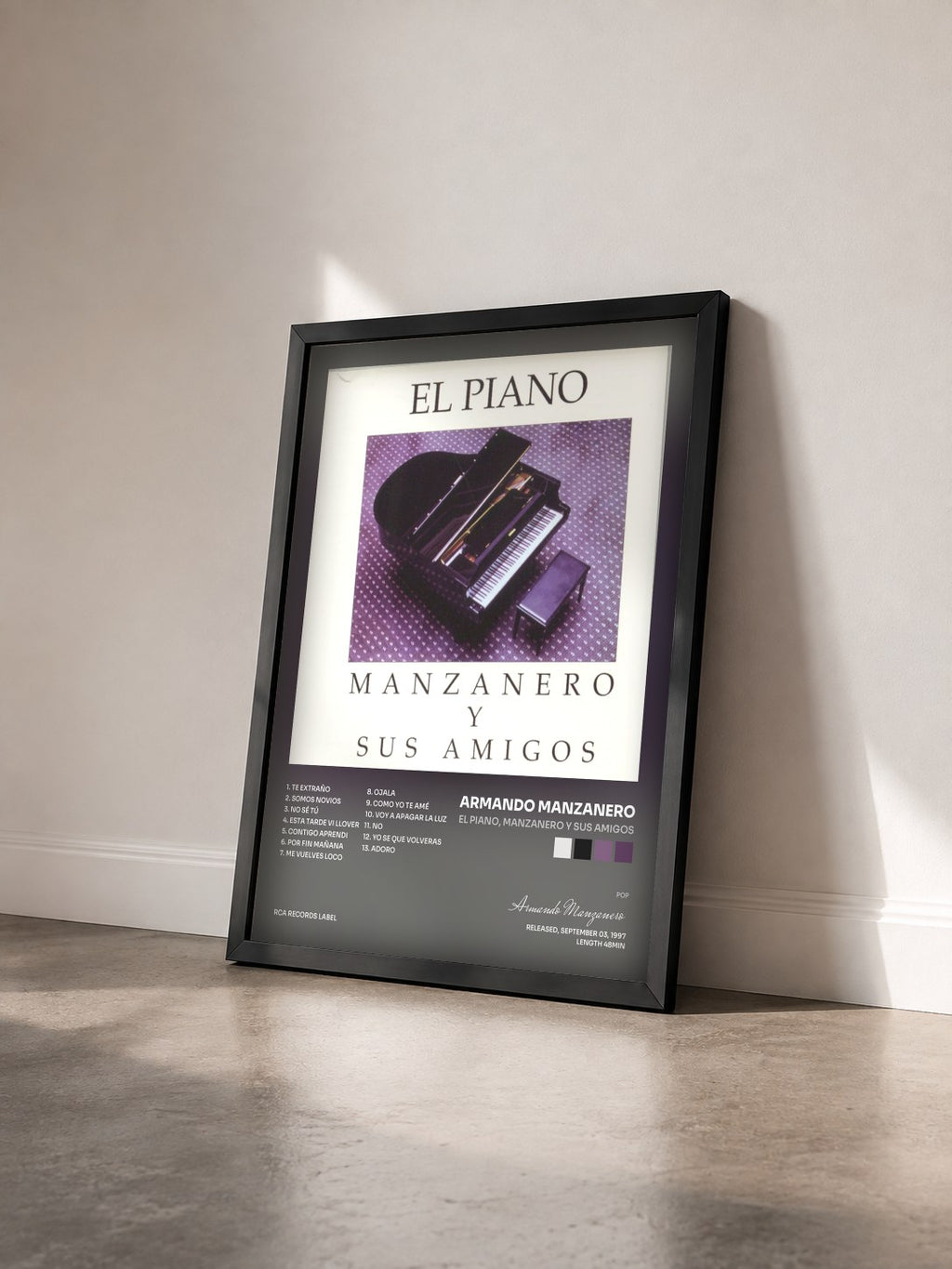 #noir Tableau de l'album El Piano, Manzanero Y Sus Amigos de Armando Manzanero vu de trois quarts, cadre noir