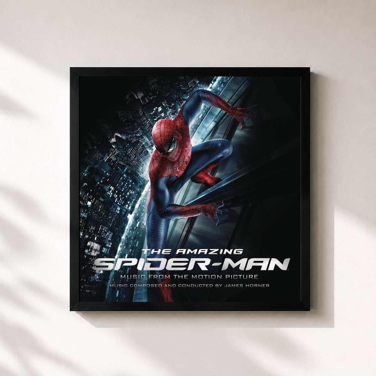 #noir Tableau carré de l'album The Amazing Spider-Man (Music from the Motion Picture) de James Horner, cadre noir 32x32 cm