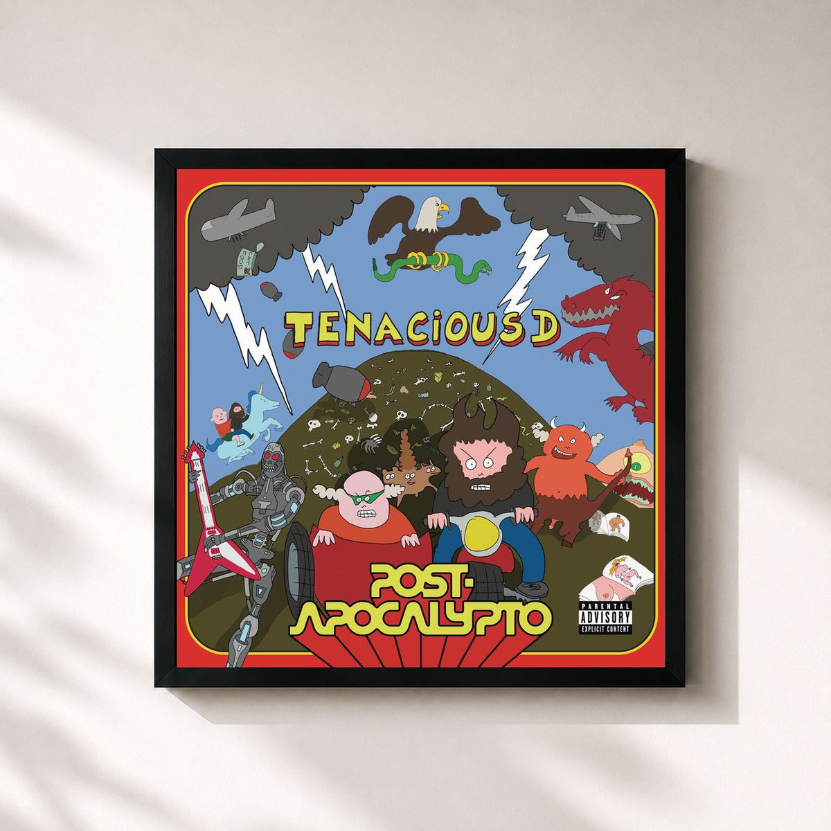 #noir Post-Apocalypto von Tenacious D als quadratischer Kunstdruck, schwarzer Rahmen 32x32 cm