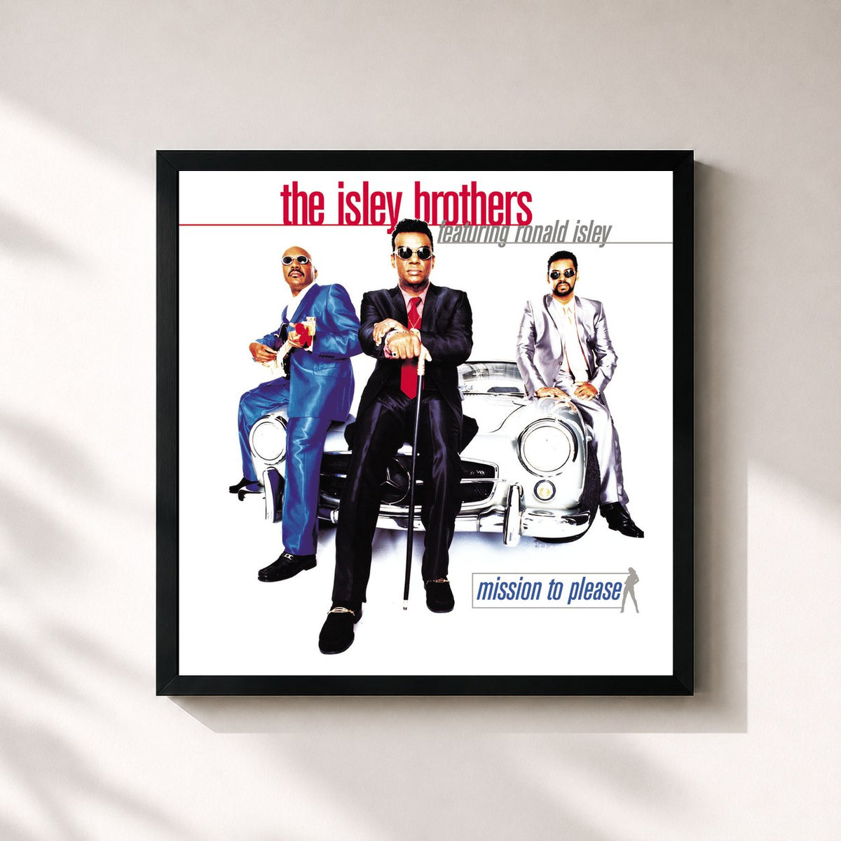 #noir Tableau carré de l'album Mission To Please de The Isley Brothers, cadre noir 32x32 cm