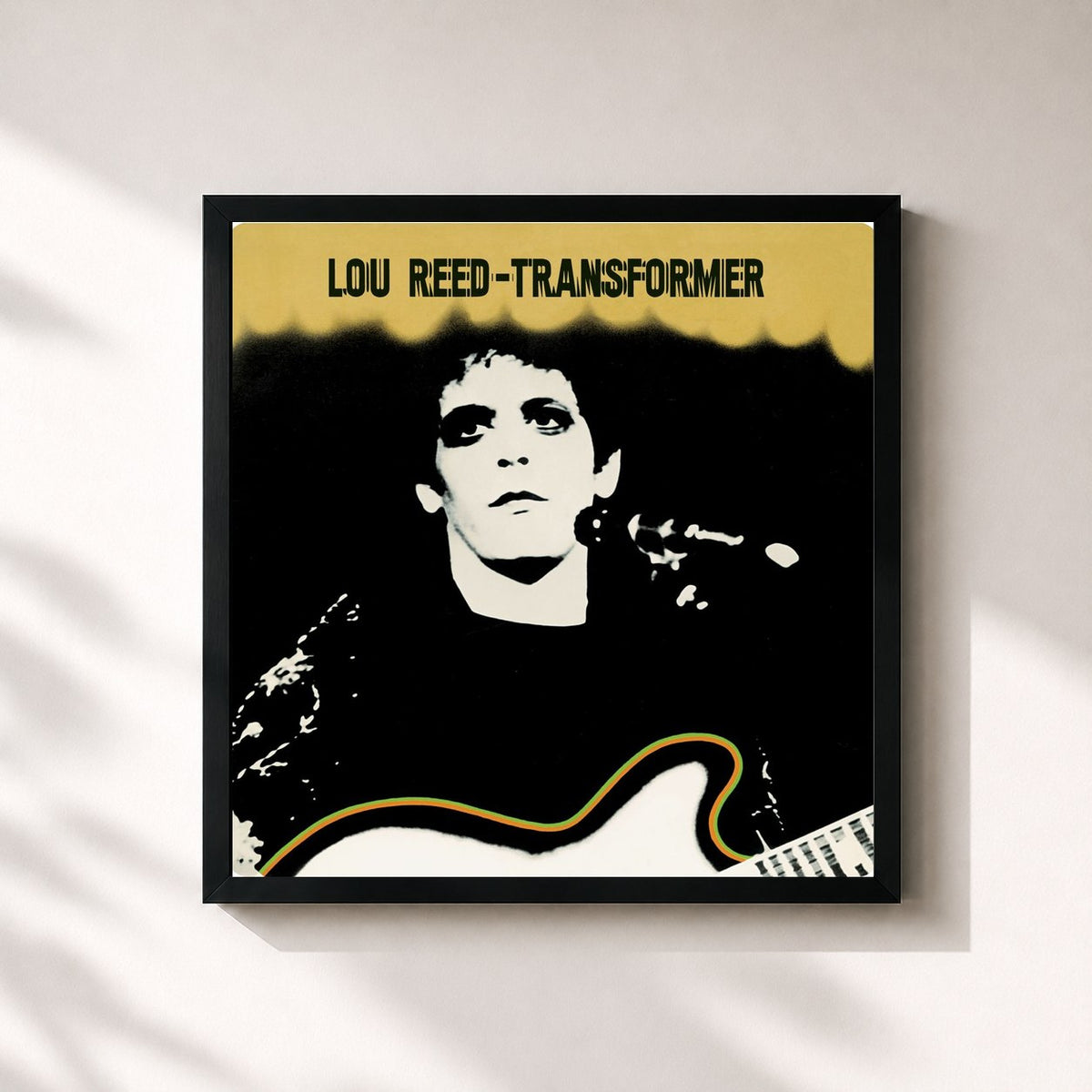 #noir Tableau carré de l'album Transformer de Lou Reed, cadre noir 32x32 cm