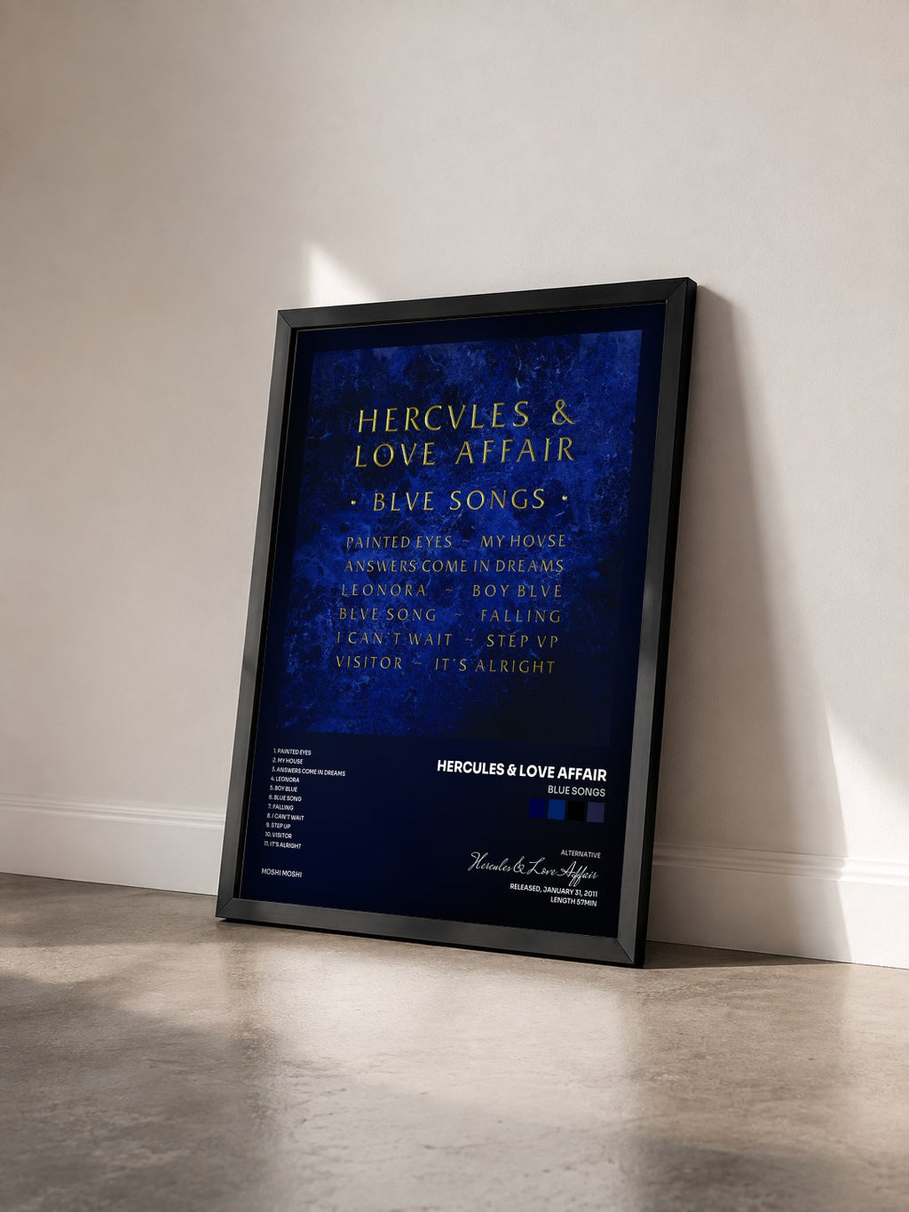 #noir Tableau de l'album Blue Songs de Hercules & Love Affair vu de trois quarts, cadre noir