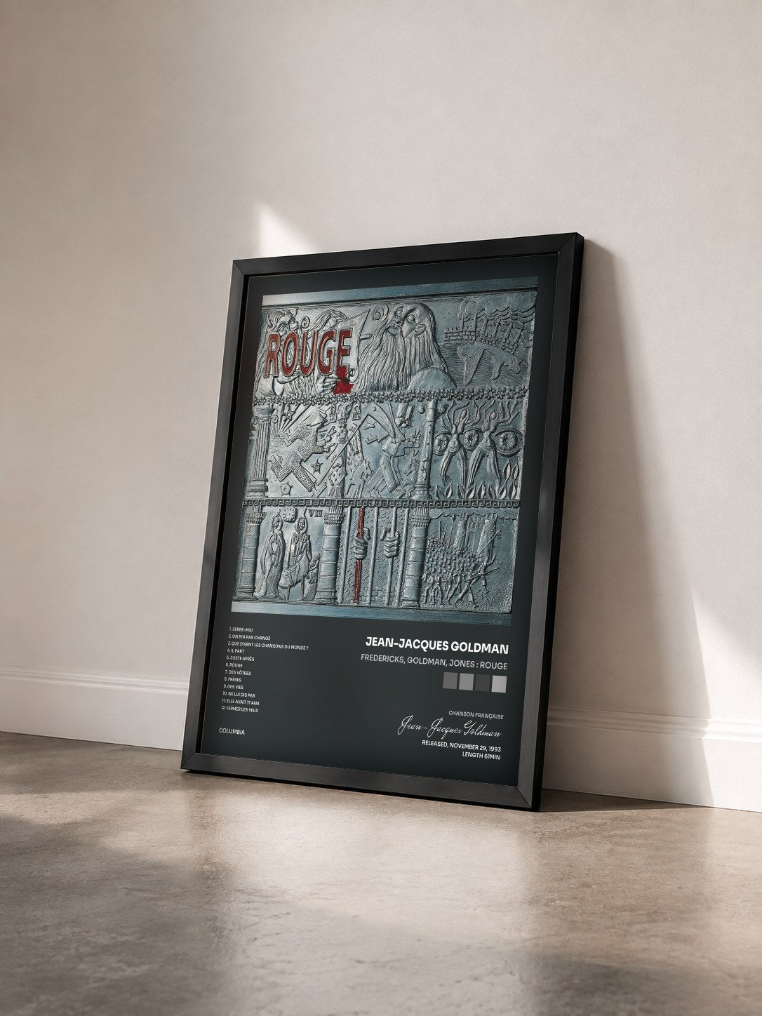 #noir Tableau de l'album Fredericks, Goldman, Jones : Rouge de Jean-Jacques Goldman vu de trois quarts, cadre noir