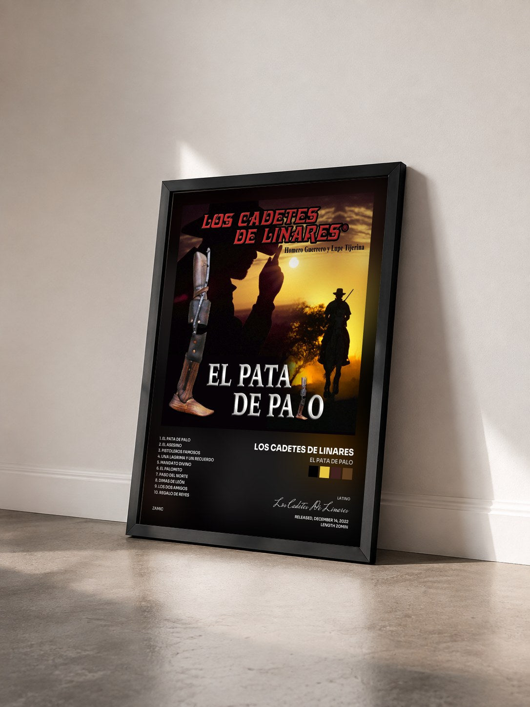 #noir Tableau de l'album El Pata De Palo de Los Cadetes De Linares vu de trois quarts, cadre noir