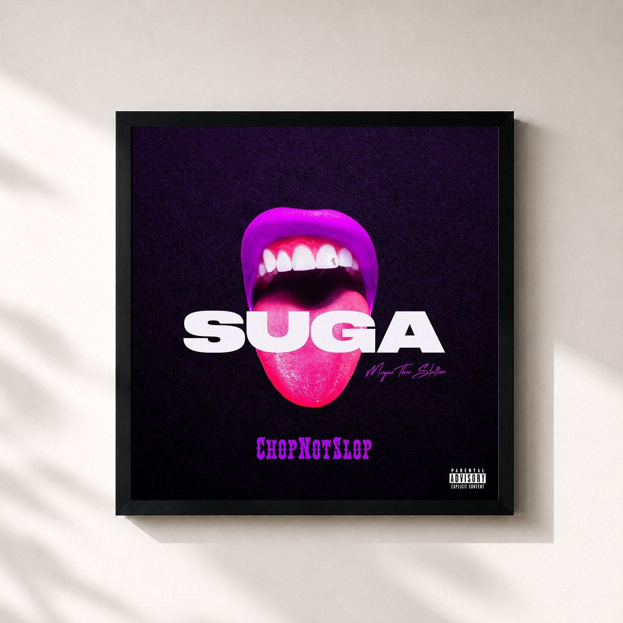 #noir Tableau carré de l'album Suga (Chopnotslop Remix) de Megan Thee Stallion, cadre noir 32x32 cm