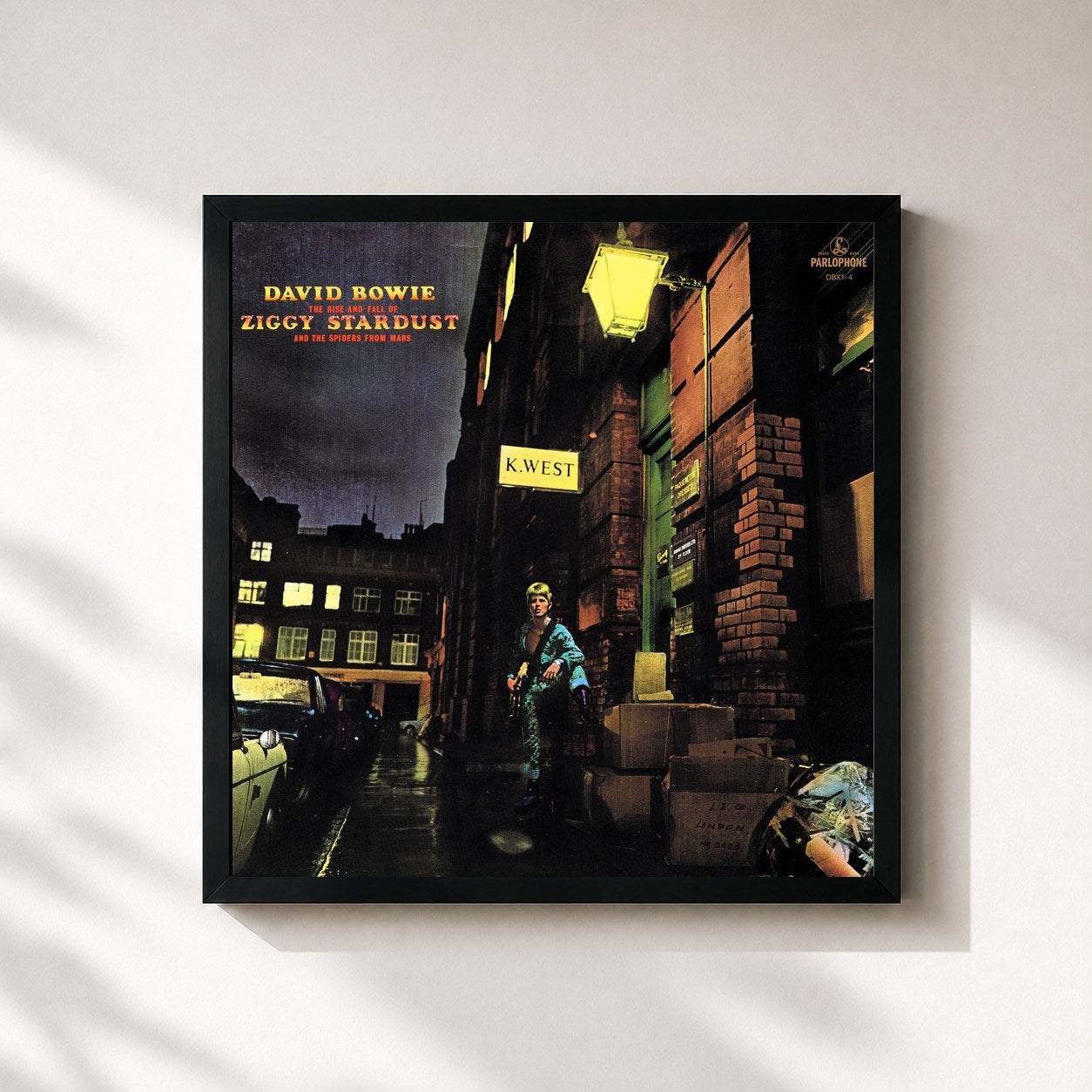 #noir Tableau carré de l'album The Rise and Fall of Ziggy Stardust and the Spiders from Mars (2012 Remaster) de David Bowie, cadre noir 32x32 cm
