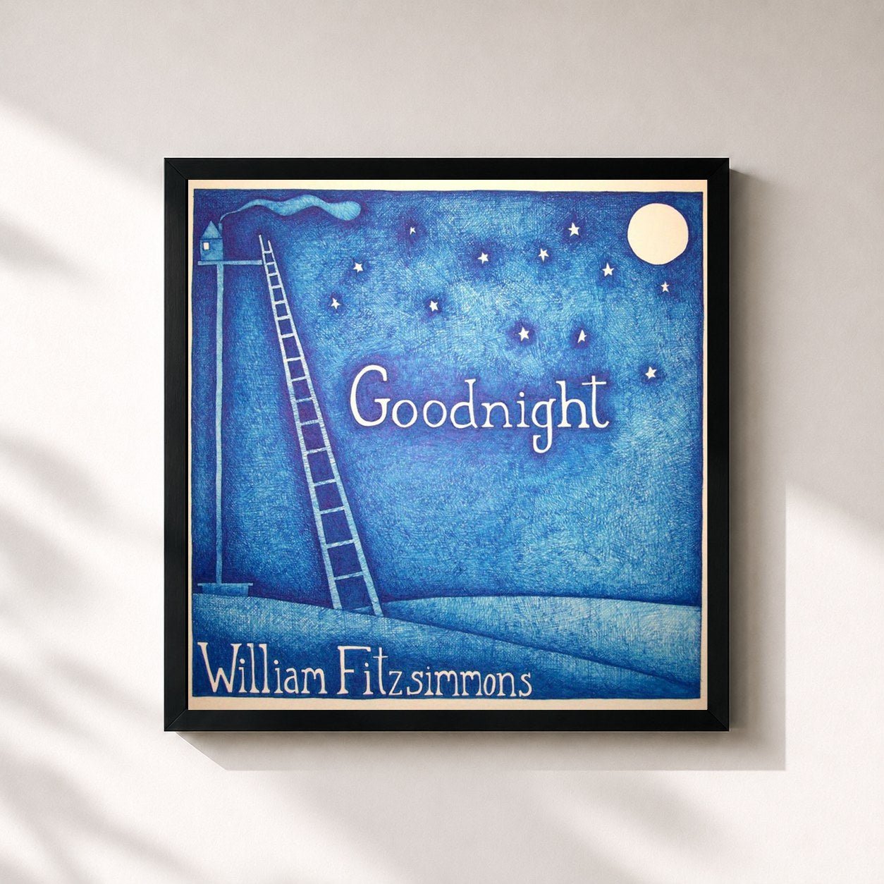 #noir Tableau carré de l'album Goodnight de William Fitzsimmons, cadre noir 32x32 cm
