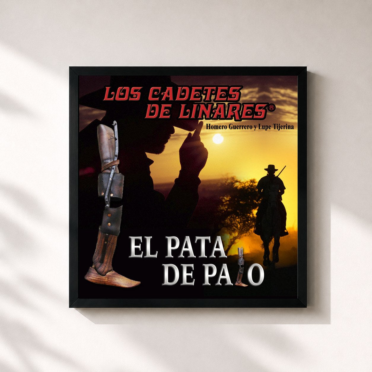 #noir Tableau carré de l'album El Pata De Palo de Los Cadetes De Linares, cadre noir 32x32 cm