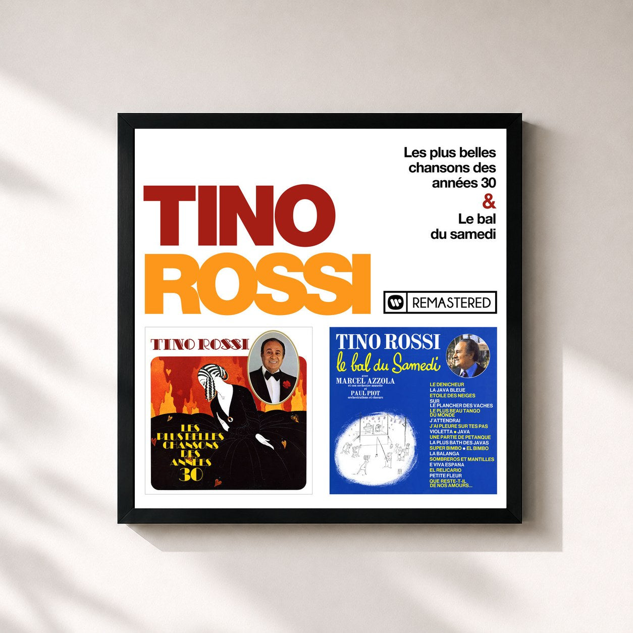 #noir Tableau carré de l'album Les plus belles chansons des années 30 / Le bal du samedi (Remasterisé en 2018) de Tino Rossi, cadre noir 32x32 cm