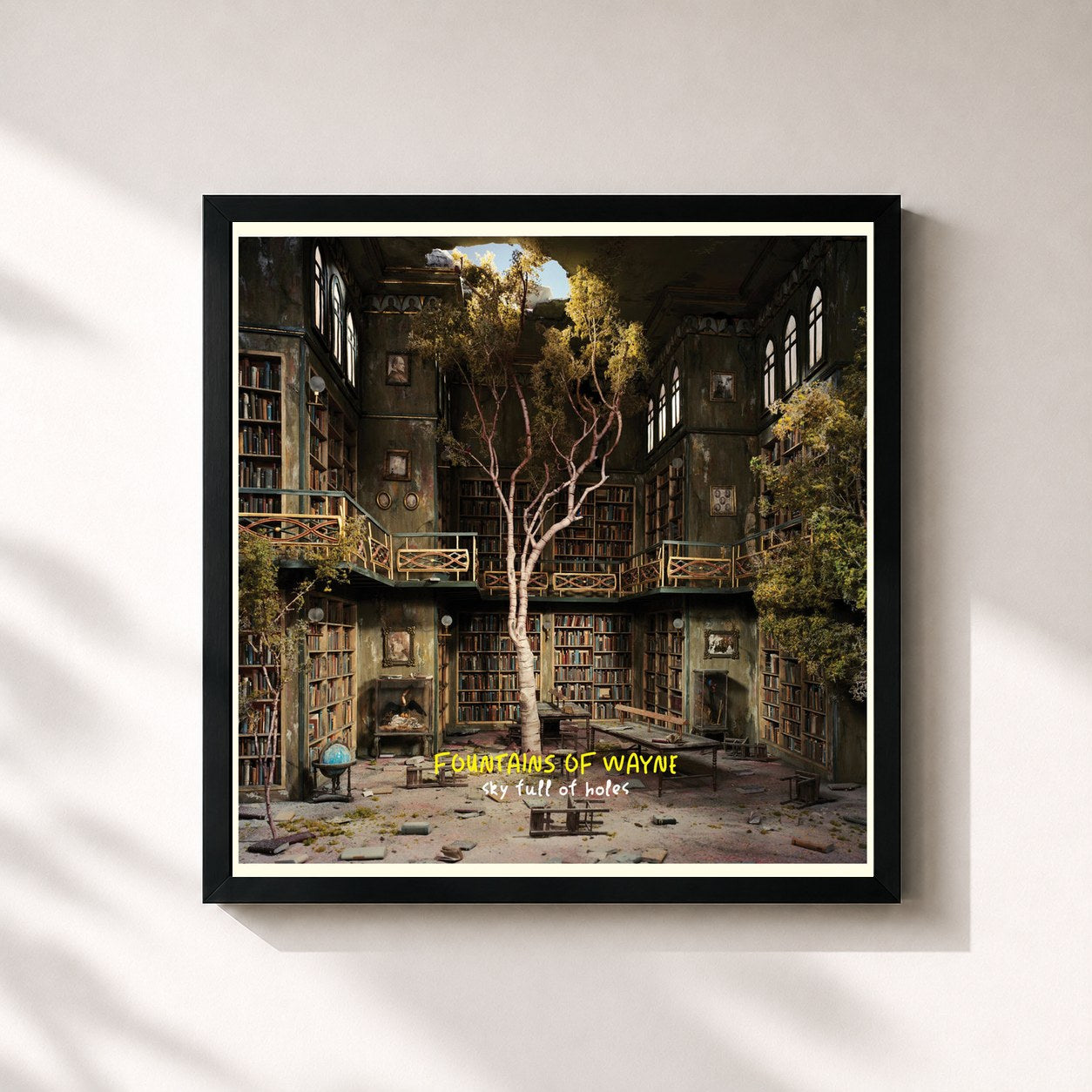 #noir Tableau carré de l'album Sky Full of Holes de Fountains of Wayne, cadre noir 32x32 cm