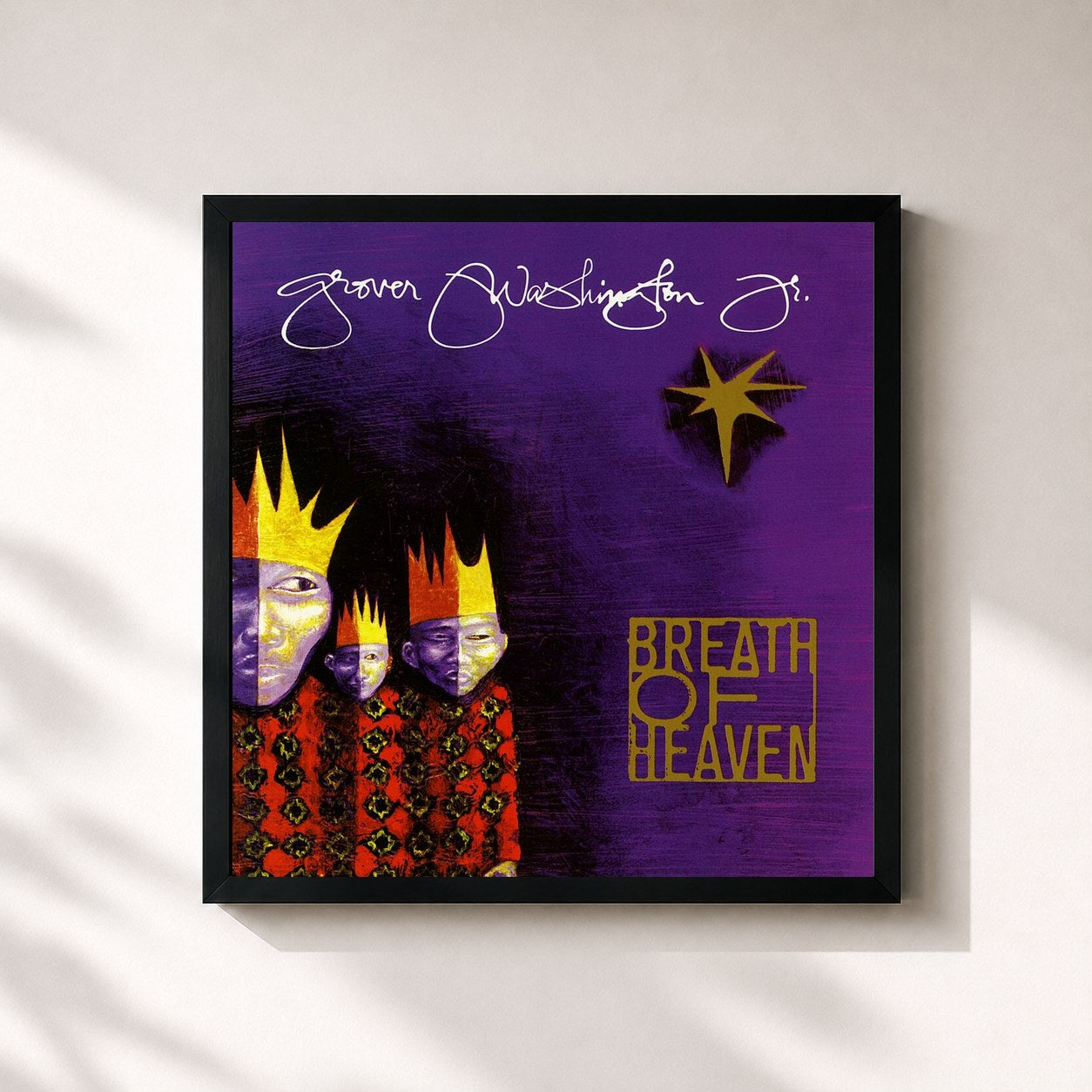 #noir Tableau carré de l'album Breath of Heaven de Grover Washington, Jr., cadre noir 32x32 cm