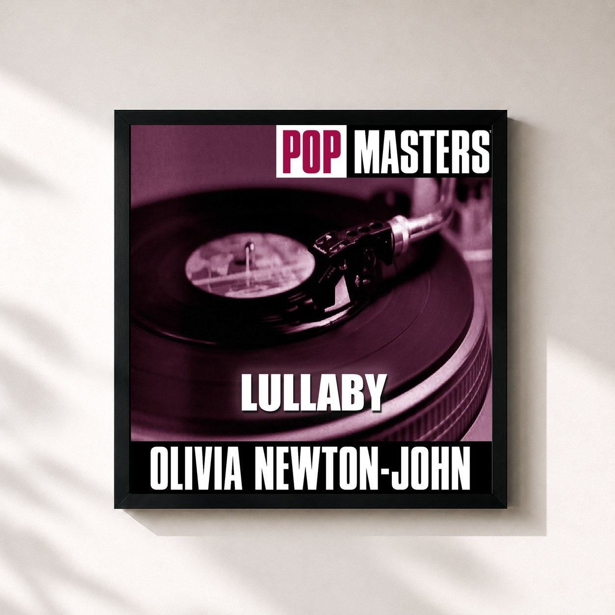 #noir Tableau carré de l'album Pop Masters: Lullaby de Olivia Newton-John, cadre noir 32x32 cm