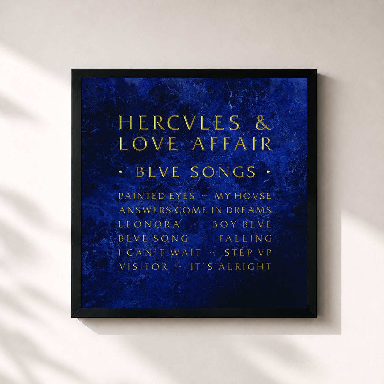 #noir Tableau carré de l'album Blue Songs de Hercules & Love Affair, cadre noir 32x32 cm