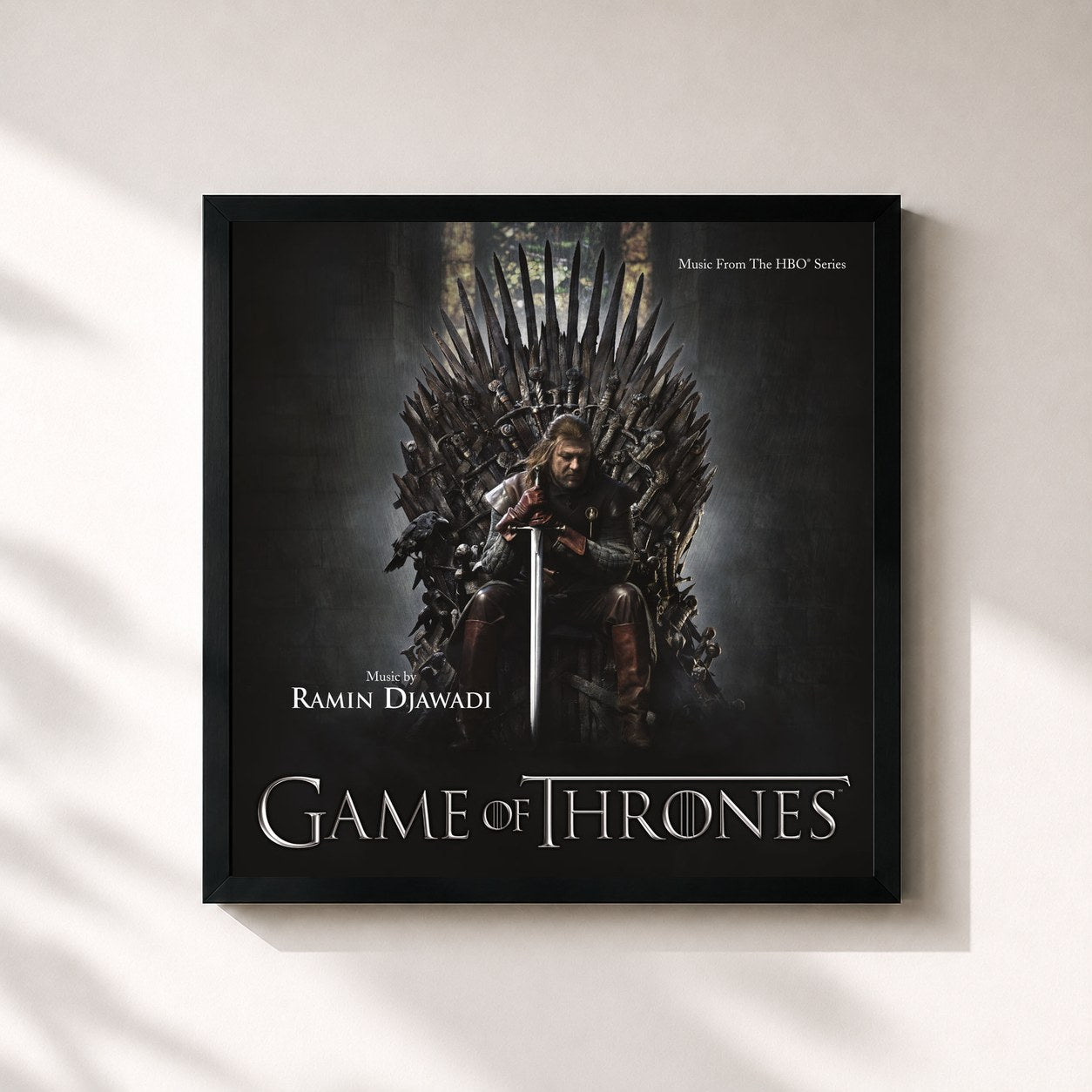 #noir Game Of Thrones (Music From The HBO Series) de Ramin Djawadi en lámina cuadrada enmarcada, marco negro de 32x32 cm