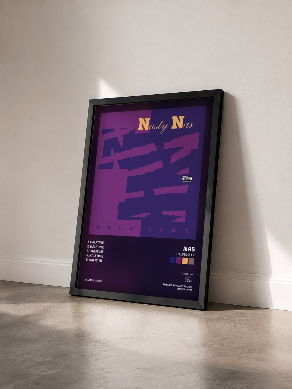 #noir Halftime EP von Nas als gerahmter Kunstdruck von schräg gesehen, schwarzer Rahmen