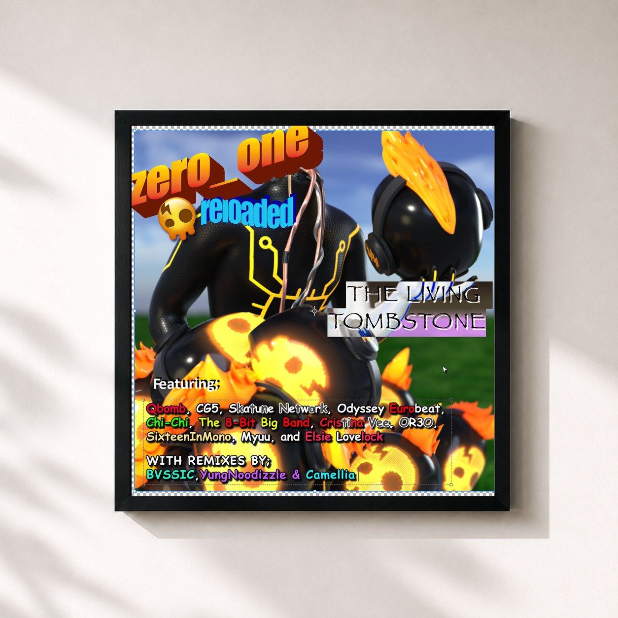 #noir Tableau carré de l'album zero_one:reloaded de The Living Tombstone, cadre noir 32x32 cm