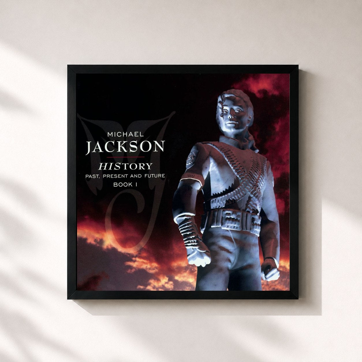 #noir Tableau carré de l'album HIStory - PAST, PRESENT AND FUTURE - BOOK I de Michael Jackson, cadre noir 32x32 cm