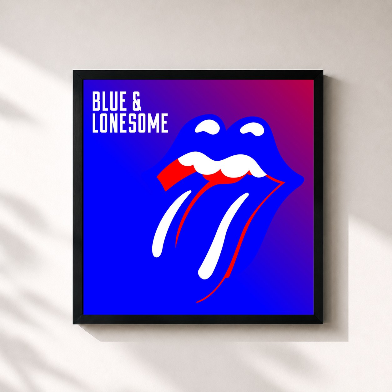 #noir Tableau carré de l'album Blue & Lonesome de The Rolling Stones, cadre noir 32x32 cm
