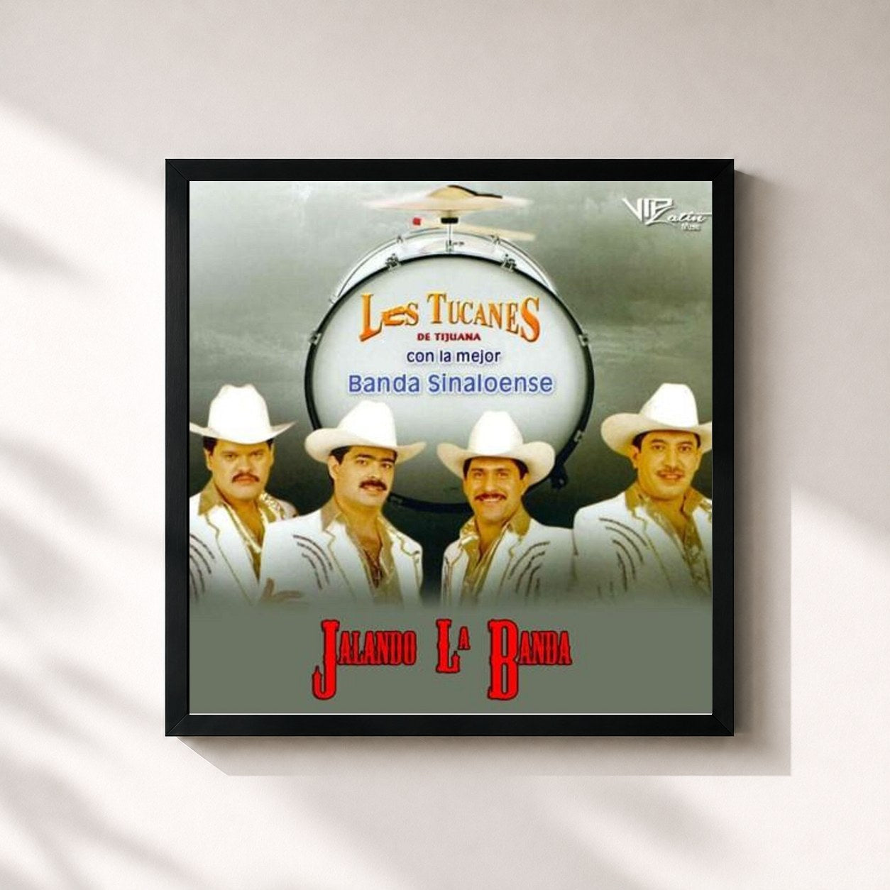#noir Tableau carré de l'album Jalando La Banda de Los Tucanes De Tijuana, cadre noir 32x32 cm
