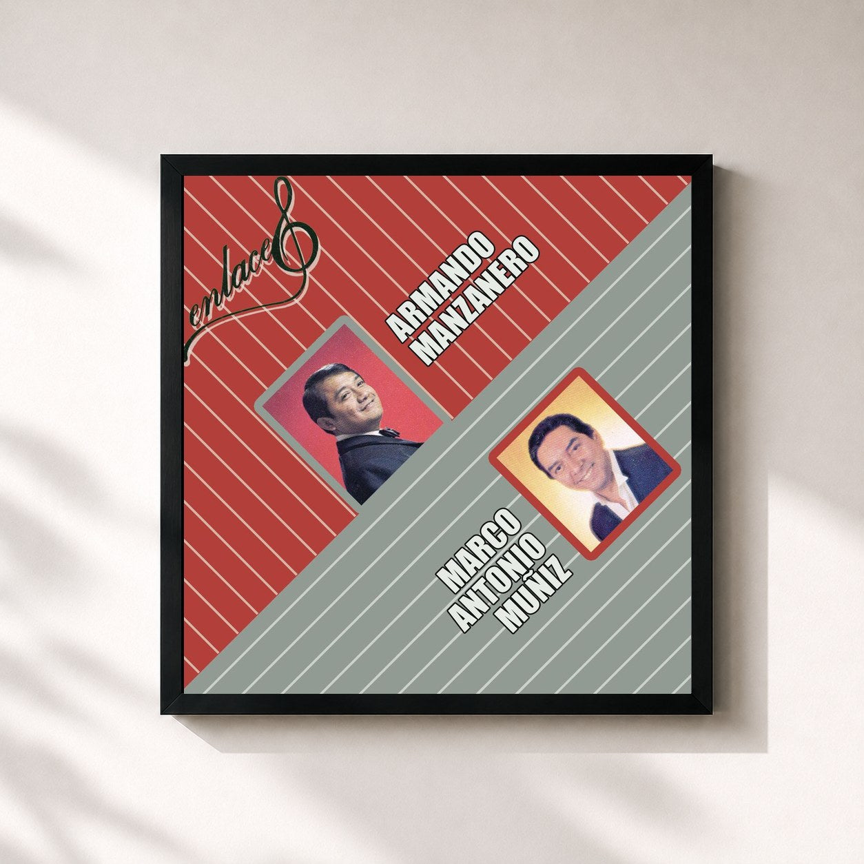 #noir Tableau carré de l'album Enlaces Armando Manzanero y Marco Antonio Muñíz de Armando Manzanero, cadre noir 32x32 cm