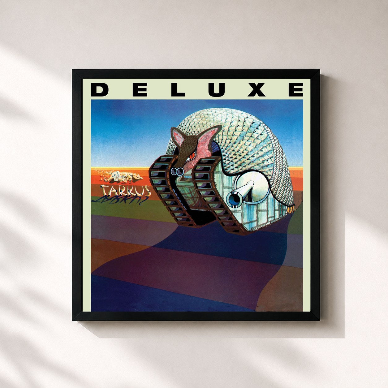 #noir Tableau carré de l'album Tarkus (Deluxe) de Emerson, Lake & Palmer, cadre noir 32x32 cm