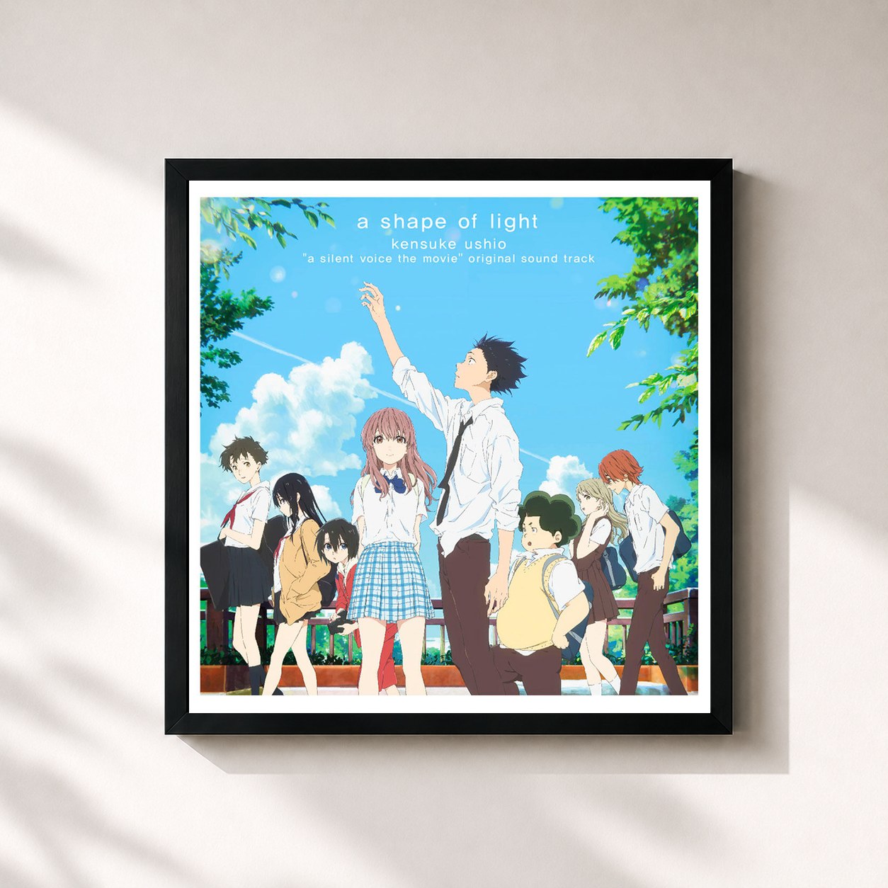 #noir Tableau carré de l'album A Shape of Light "A Silent Voice the Movie" Original Soundtrack de kensuke ushio, cadre noir 32x32 cm