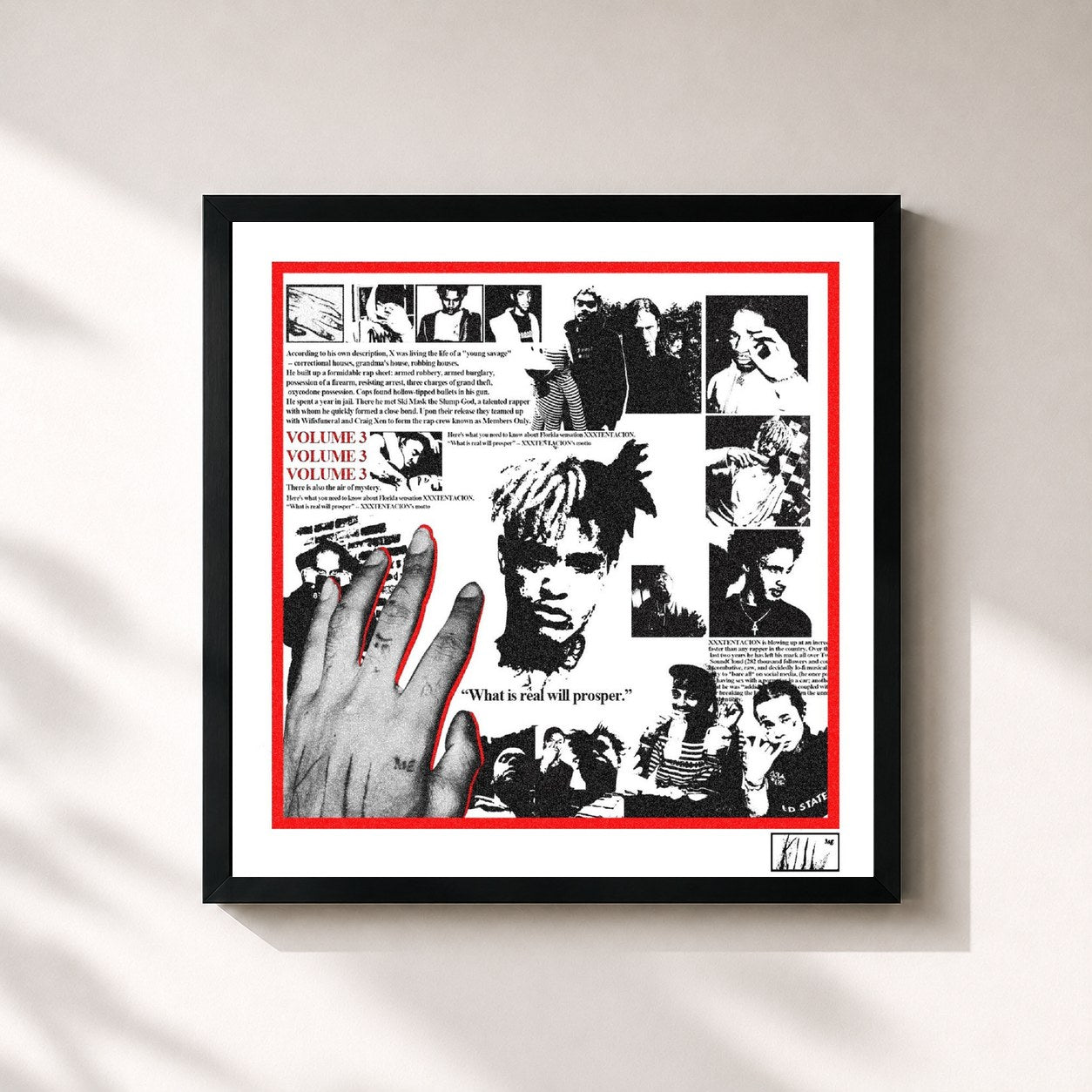 #noir XXXTENTACION Presents: Members Only, Vol. 3 de XXXTentacion en lámina cuadrada enmarcada, marco negro de 32x32 cm
