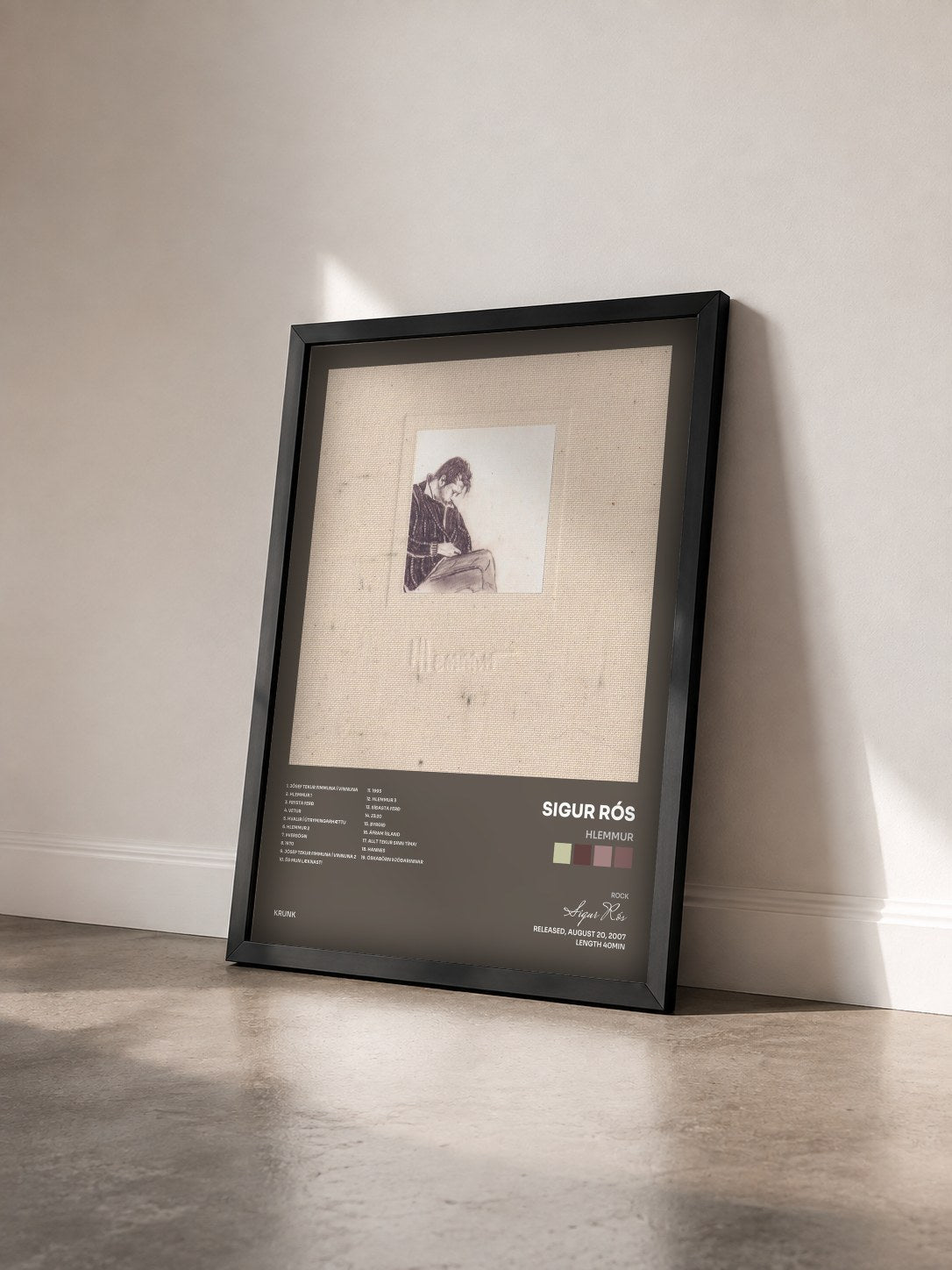 #noir Tableau de l'album Hlemmur de Sigur Rós vu de trois quarts, cadre noir