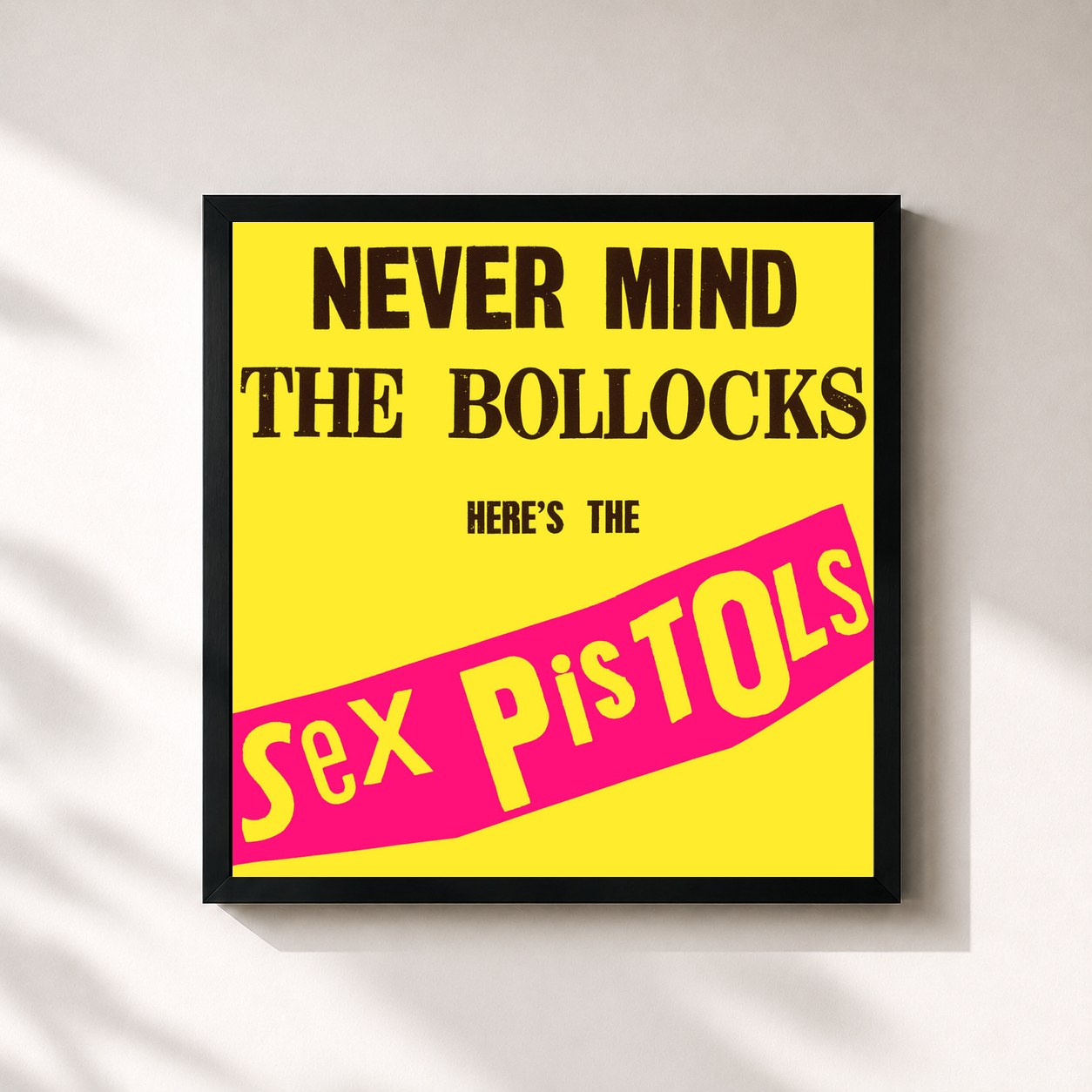 #noir Tableau carré de l'album Never Mind The Bollocks, Here’s The Sex Pistols de Sex Pistols, cadre noir 32x32 cm