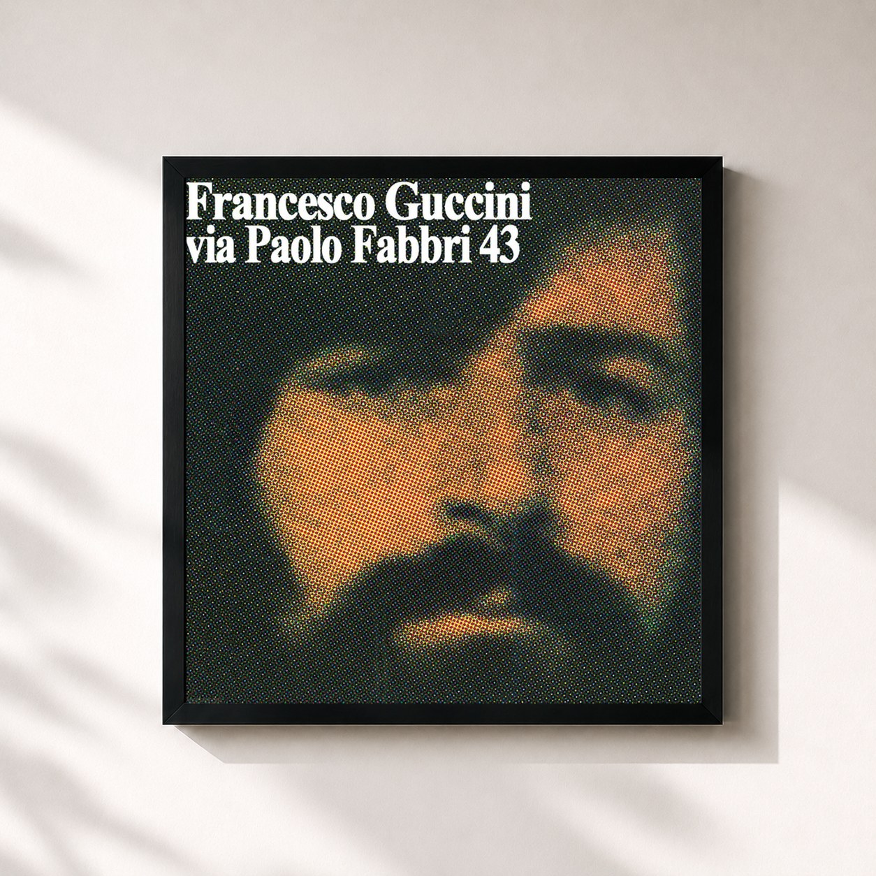 #noir Tableau carré de l'album Via Paolo Fabbri 43 de Francesco Guccini, cadre noir 32x32 cm