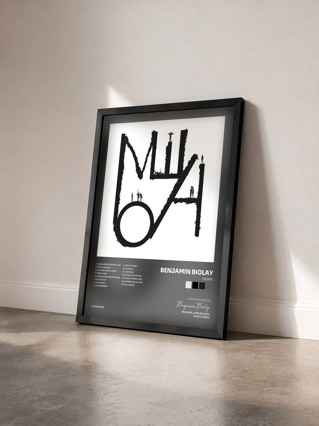#noir HOME by Benjamin Biolay as a framed art print seen at an angle, black frame