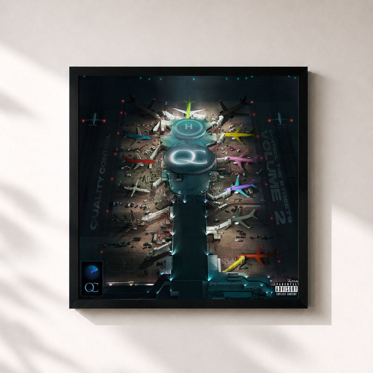 #noir Tableau carré de l'album Quality Control: Control The Streets Volume 2 de Quality Control, cadre noir 32x32 cm