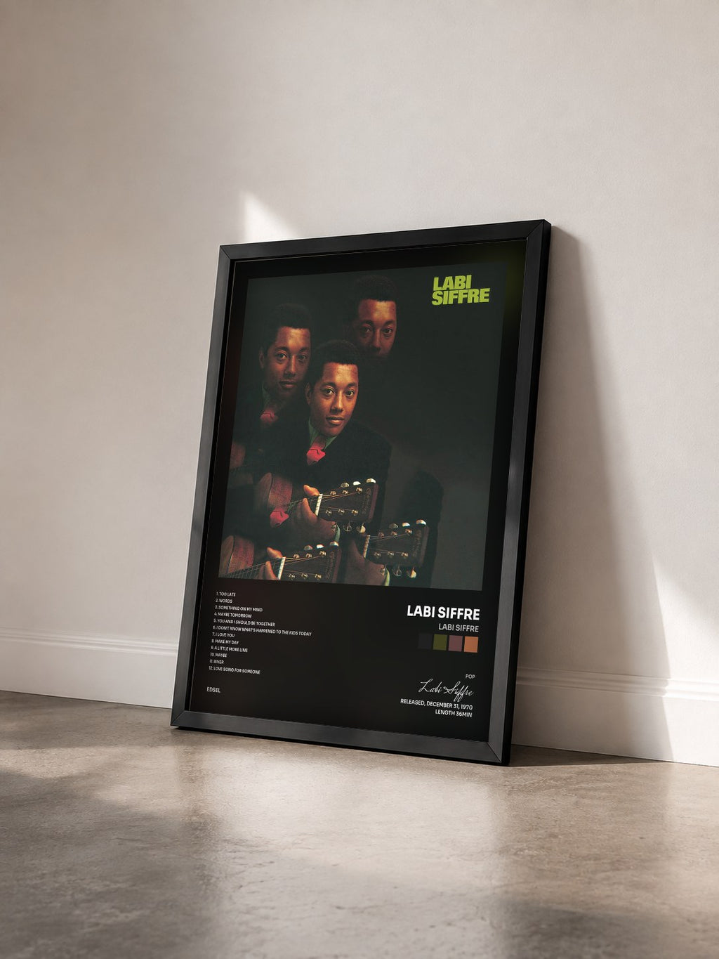 #noir Tableau de l'album Labi Siffre de Labi Siffre vu de trois quarts, cadre noir