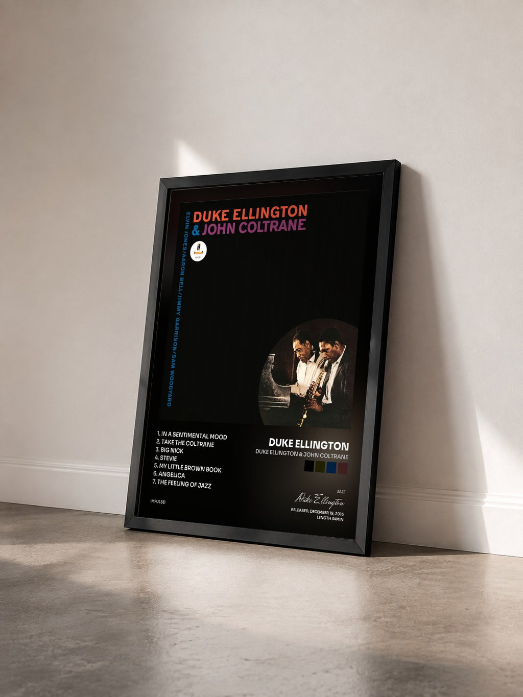 #noir Tableau de l'album Duke Ellington & John Coltrane de Duke Ellington vu de trois quarts, cadre noir