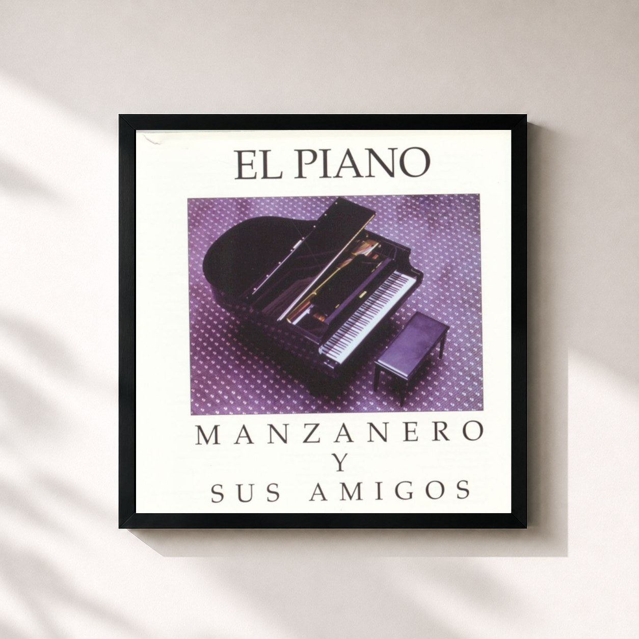 #noir Tableau carré de l'album El Piano, Manzanero Y Sus Amigos de Armando Manzanero, cadre noir 32x32 cm