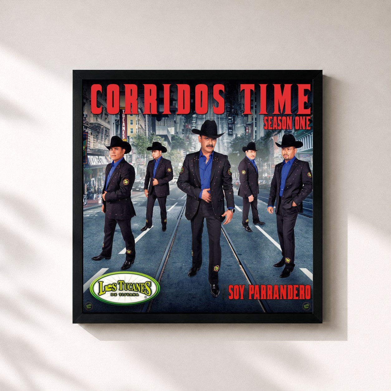 #noir Tableau carré de l'album Corridos Time Season One - Soy Parrandero de Los Tucanes De Tijuana, cadre noir 32x32 cm