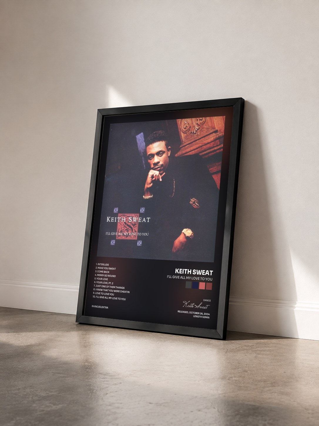 #noir Tableau de l'album I'll Give All My Love to You de Keith Sweat vu de trois quarts, cadre noir